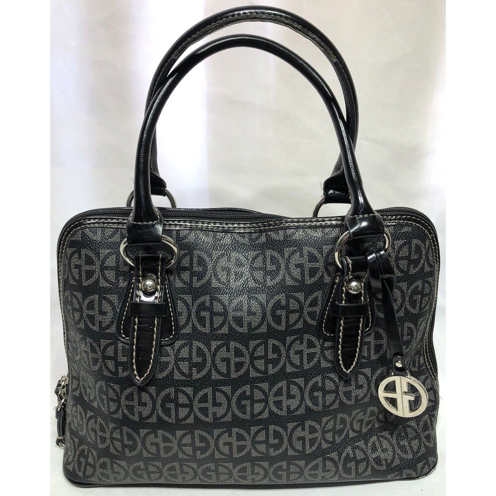 Giani Bernini Black Gray Signature Logo Fob Satchel Shoulder Bag Double Handles